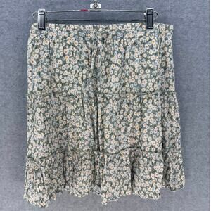 Alelly Woman’s L Daisy Print Green Mini Skirt Cotton Drawstring Beach Y2K Style